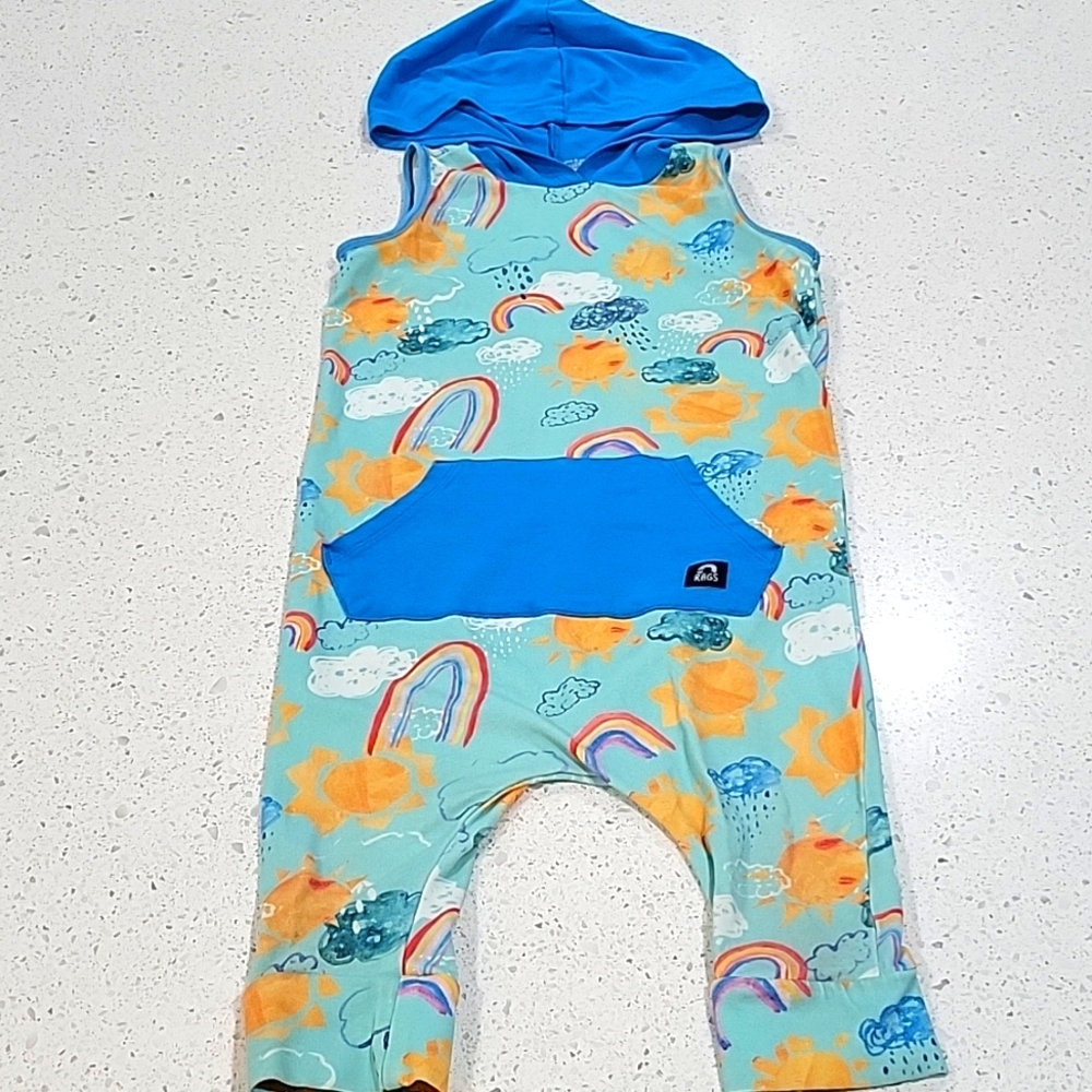 RAGS Tank Kangaroo Pocket Hooded Capri Rainbow Romper 'Cloud 9' Beach Glass 3/4Y